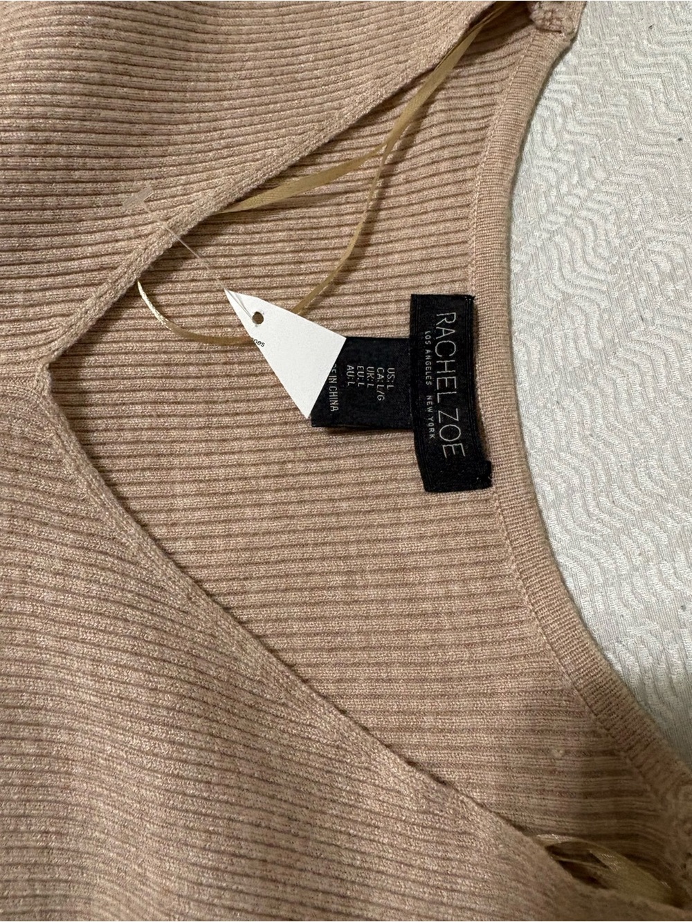 Rachel Zoe Puff-Sleeve Knit Dress in Beige Size L Short Dress - Picture 5 of 13